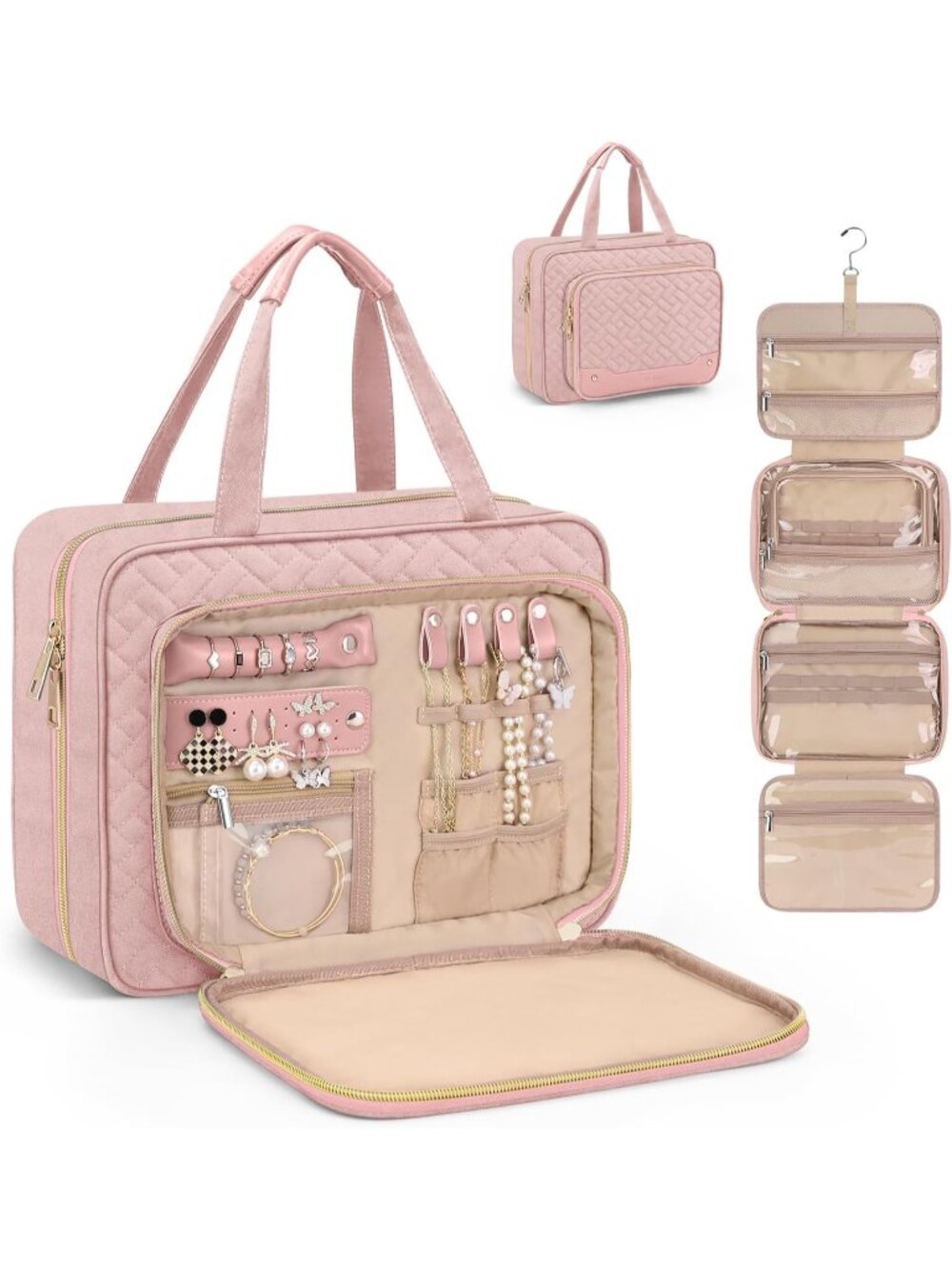 New Toiletry Bag for Women, Hanging Travel Toiletry Bag with Jewelry Organizer